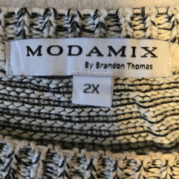 Sz 2X MODAMIX Black Cream Mixed Pattern Long-Slv Crew-Neck Lightweight Sweater - Picture 3 of 6